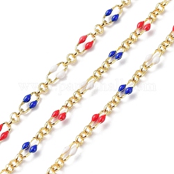 Enamel Oval Link Chains, with Real 18K Gold Plated Brass Findings, Soldered, with Spool, Mixed Color, 4x7x1mm