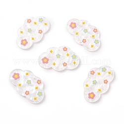 Opaque Acrylic Pendants, Cloud with Flowers, White, 23x37x2.5mm, Hole: 1.6mm