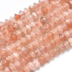 Natürliche sunstone Perlen Stränge, facettiert, Doppelkegel, 3.5~4x2~3 mm, Bohrung: 0.6 mm, ca. 171 Stk. / Strang, 15.55 Zoll (39.5 cm)