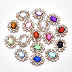 Alloy Cabochons, with Acrylic Rhinestone and Glass Rhinestone, Faceted, Oval, Light Gold, Mixed Color, 28x24x4mm