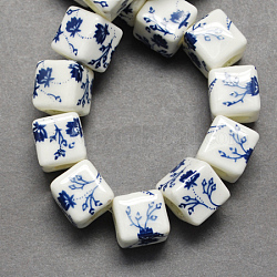 Handgemachte Porzellan Perlen gedruckt, Würfel, marineblau, 10x10x10 mm, Bohrung: 4 mm