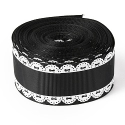 Ruban gros-grain imprimé en polyester, motif de dentelle simple face, pour le bricolage fait main, décoration de cadeau, noir, 1-1/2 pouce (38 mm), 10 yards / rouleau (9.14m / roll)