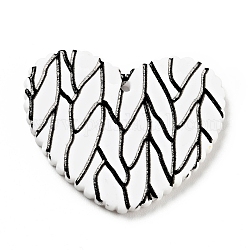 Pendenti acrilici stampati, cuore con motivo a rami, nero, 26x31.5x2mm, Foro: 1.5 mm
