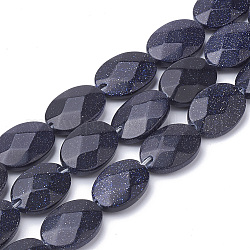 Sintetici blu Goldstone fili di perline, sfaccettato, ovale, 18~18.5x13~13.5x5mm, Foro: 1 mm, circa 22pcs/filo, 15.7 pollice