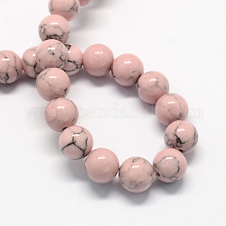 Chapelets de perles en turquoise synthétique teintée, ronde, brun rosé, 6mm, Trou: 1mm, Environ 66 pcs/chapelet, 15.7 pouce