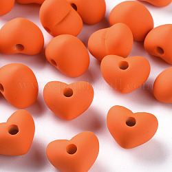 Акриловые бусины, прорезиненный стиль, половина пробурено бисера, сердце, темно-оранжевый, 14.5x18.5x13.5 мм, отверстие : 3.5 мм