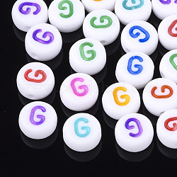 Perles acryliques initiales, trou horizontal, plat rond, couleur mixte, letter.g, 7x3.5~4mm, Trou: 1.2mm, environ 3700 pcs/500 g