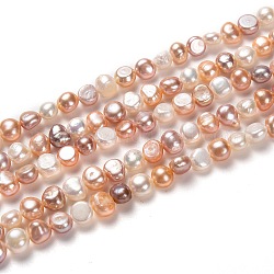 Hebras de perlas de agua dulce cultivadas naturales, patata, mezclado teñido y sin teñir, color mezclado, 5~7x6~8mm, agujero: 0.6 mm, aproximamente 58 pcs / cadena, 13.78 pulgada (35 cm)