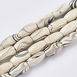 Brins de perles en bois naturel teint, avec motif ondulé, sans plomb, colonne, vieille dentelle, 13~14.5x7.5mm, Trou: 1.8mm, Environ 66 pcs/chapelet, 37.40 pouce