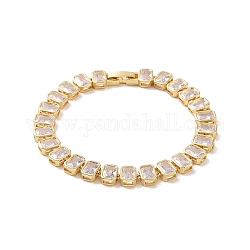 Bracelet de tennis en zircone cubique transparente, bracelet chaîne à maillons rectangulaires en laiton pour femme, véritable 18k plaqué or, 6-7/8 pouce (17.5 cm)