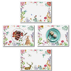 Rectangle with Animal Pattern Cotton Linen Cloth Table Mat, Mint Cream, 45x30cm, 4pcs/set