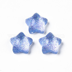 Translucent Acrylic Cabochons, with Glitter Powder, Star, Cornflower Blue, 16x16.5x9mm