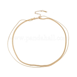 316 Doppelschicht-Halskette mit runden Schlangen- und Fischgrätenketten aus Edelstahl für Damen und Herren, golden, 15.94 Zoll (40.5 cm)