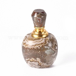 Bouteille de parfum ouvrable en agate naturelle, avec tube de verre et laiton, 63~65x40.5~41x33~33.5mm, capacité: 2 ml (0.07 oz liq.)
