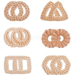 Handmade Reed Cane/Rattan Woven Linking Rings, For Making Straw Earrings and Necklaces, Mixed Shapes, Lemon Chiffon, 12.5x8.5x1.8cm, 6pairs/box