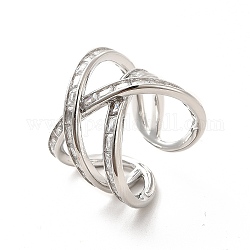 Anillo de puño abierto entrecruzado de circonita cúbica transparente, anillo hueco ancho de latón para mujer, Platino, nosotros tamaño 7 3/4 (17.9 mm)