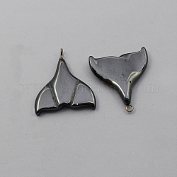 Non-magnetic Hematite Pendants, Grade A, with Iron Findings, Whale Tail Shape, Black, 31x28x4mm, Hole: 2mm