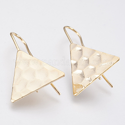 Brass Earring Hooks, with Horizontal Loop, Triangle, Nickel Free, Real 18K Gold Plated, 28x20mm, Hole: 2mm, 18 Gauge, Pin: 1mm