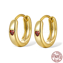 925 boucles d'oreilles créoles épaisses en argent sterling pour femme, avec micro paver coeur zircone cubique, véritable 18k plaqué or, rouge, 11x3mm