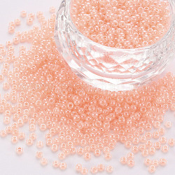 12/0 perle di semi di vetro imitazione giada, lustro opaco di colori, tondo, salmone chiaro, 2x1.5mm, Foro: 1 mm, circa 40000pcs/libbra