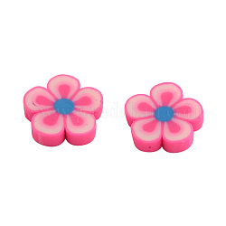 Handmade Polymer Clay Cabochons for Ear Studs Making, Flower, Hot Pink, 9x9x2mm