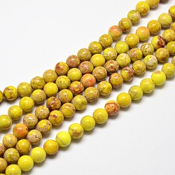 Натуральные имперские нитки из яшмы, круглые, окрашенные, желтые, 6 мм, отверстие : 1 мм, около 62 шт / нитка, 15 дюйм