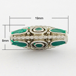 Handmade Indonesia Beads, with Alloy Cores, Triangle, Antique Silver, Green, 19x8x8mm, Hole: 2mm