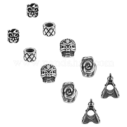Unicraftale Retro 316L Surgical Stainless European Beads, Large Hole Beads, Mixed Shapes, Antique Silver, 10pcs/box