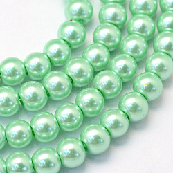 Cottura dipinto di perle di vetro perlato fili di perline rotondo, verde chiaro, 6~7mm, Foro: 1 mm, circa 145pcs/filo, 31.4 pollice