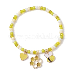 Bracelet extensible en perles de verre, avec des breloques de l'émail en alliage, jaune, diamètre intérieur: 2-1/4 pouce (5.6 cm)