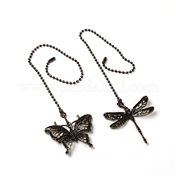 Décorations pendentif en alliage de zinc, avec des chaînes de boule de fer, Papillon et libellule, bronze antique, 355 et 364 mm, 2 pièces / kit