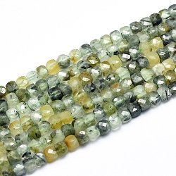 Chapelets de perles en préhnite naturelle, facette, cube, 3~4x3~4x3~4mm, Trou: 0.6mm, environ 98~108 pcs / brin, 15.55 pouce (39.5 cm)