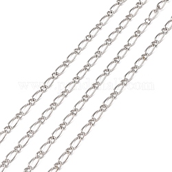 Níquel cadenas hechas a mano de hierro sin cadenas figaro cadenas madre-hijo, sin soldar, de color platino, con carrete, vínculo madre: 4x8 mm, enlace hijo: 3x4 mm, 0.8 mm de espesor, aproximadamente 328.08 pie (100 m) / rollo