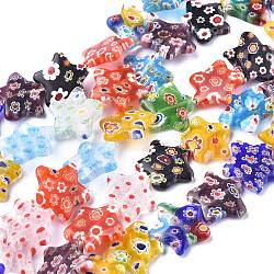 Fili di perle di vetro millefiori fatti a mano a forma di stella, colore misto, 20x21x4.5mm, Foro: 1 mm, circa 19pcs/filo, 12.5 pollice