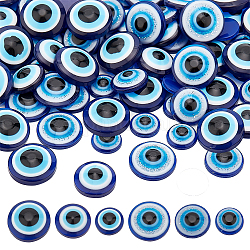 Hobbiesay 300pcs 6 estilos cabujones de mal de ojo de resina, medio redondo / cúpula, azul, 8~12x3.5~4.5mm, 50 piezas / style