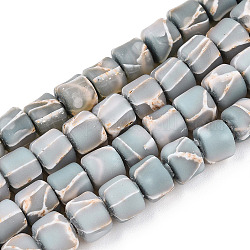 Brin de perles d'argile de polyester faites à la main, une feuille d'or, colonne, gris clair, 6.5~7x6mm, Trou: 2mm, Environ 63 pcs/chapelet, 15.94~16.26'' (40.5~41.3 cm)