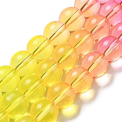 Fili di perle di quarzo sintetico tinti e riscaldati, perline rotonde di colore sfumato, giallo, 10mm, Foro: 1 mm, circa 41~42pcs/filo, 14.76''~15.16'' (37.5~38.5 cm)