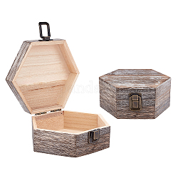 Коробка для свечей, откидная крышка, с железной застежкой и петлями, для конфет, подарочная упаковка, шестиугольник, деревесиные, 13.9x14.7x6.4 см, Внутренний размер: 11.5x13.3 см