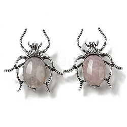 Spilla ragno in lega per articoli a duplice uso, con quarzo rosa naturale, argento antico, 42x38x12~13mm, Foro: 4.5x4 mm
