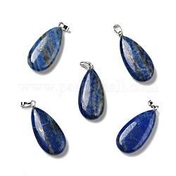 Pendentifs en lapis lazuli naturel, avec les accessoires en laiton de tonalité de platine, larme, 33x15x7~7.5mm, Trou: 5x3.5mm