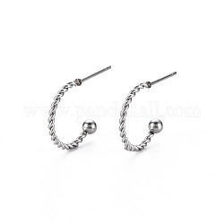 304 clous d'oreilles en forme de C en acier inoxydable, boucles d'oreilles demi-créoles corde torsadée pour femme, couleur inoxydable, 19x14x3mm, pin: 0.8 mm