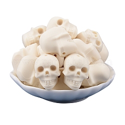 Perles de silicone de qualité alimentaire tête de crâne, perles à mâcher pour les jouets de dentition, Diy soins infirmiers colliers faisant, floral blanc, 20x20x15.2mm
