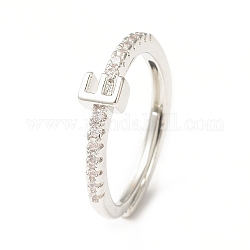 Anello regolabile con lettera iniziale in zirconia cubica trasparente, gioielli in ottone platino per donna, letter.e, diametro interno: 18mm