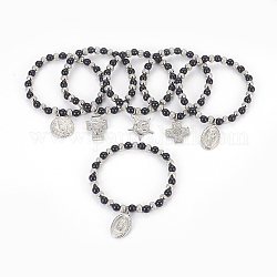 (Schmuckpartys im Fabrikverkauf) 304 Charm-Armband aus Edelstahl, mit Kunststoff-Perlen, Mischform, Schwarz, 2-1/4 Zoll (5.6 cm)