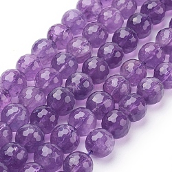 Chapelets de perles en améthyste naturelle, ronde, facette, violet, 10mm, Trou: 1mm, 18 pcs / chapelet, 8 pouce