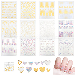 Olycraft 13 Sheets 13 Style 3D Bronzing/Laser Heart Pattern Nail Art Sticker, Self-Adhesive Nail Art Decals for Women Nail Decoration, Mixed Color, 10x8.5x0.03cm, Sticker: 2.5~10x3.5~9.5mm, 1 sheet/style