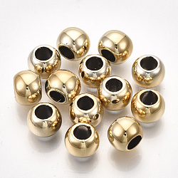 UV Plating ABS Plastic European Beads, Large Hole Beads, Round, Golden, 10x8mm, Hole: 5mm