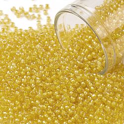 TOHO Round Seed Beads, Japanese Seed Beads, (192) Inside Color Crystal/Yellow Lined, 11/0, 2.2mm, Hole: 0.8mm, about 1110pcs/10g