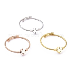 304 Stainless Steel Cuff Bangles Sets, Torque Bangles, with Clover Beads, Mixed Color, 2 inch(5.1cm), 3pcs/set