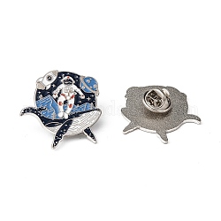 Creative Zinc Alloy Brooches, Enamel Lapel Pin, with Iron Butterfly Clutches or Rubber Clutches, Whale Shape with Spaceman, Platinum, 30x30mm, pin: 1mm